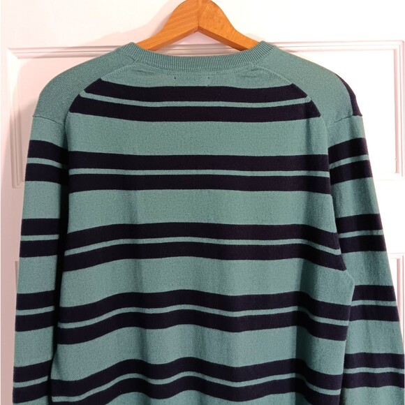 Brooks Brothers 346 Sweater Men M Green Striped Cotton Cashmere V-neck Rugby Dad - Picture 5 of 8